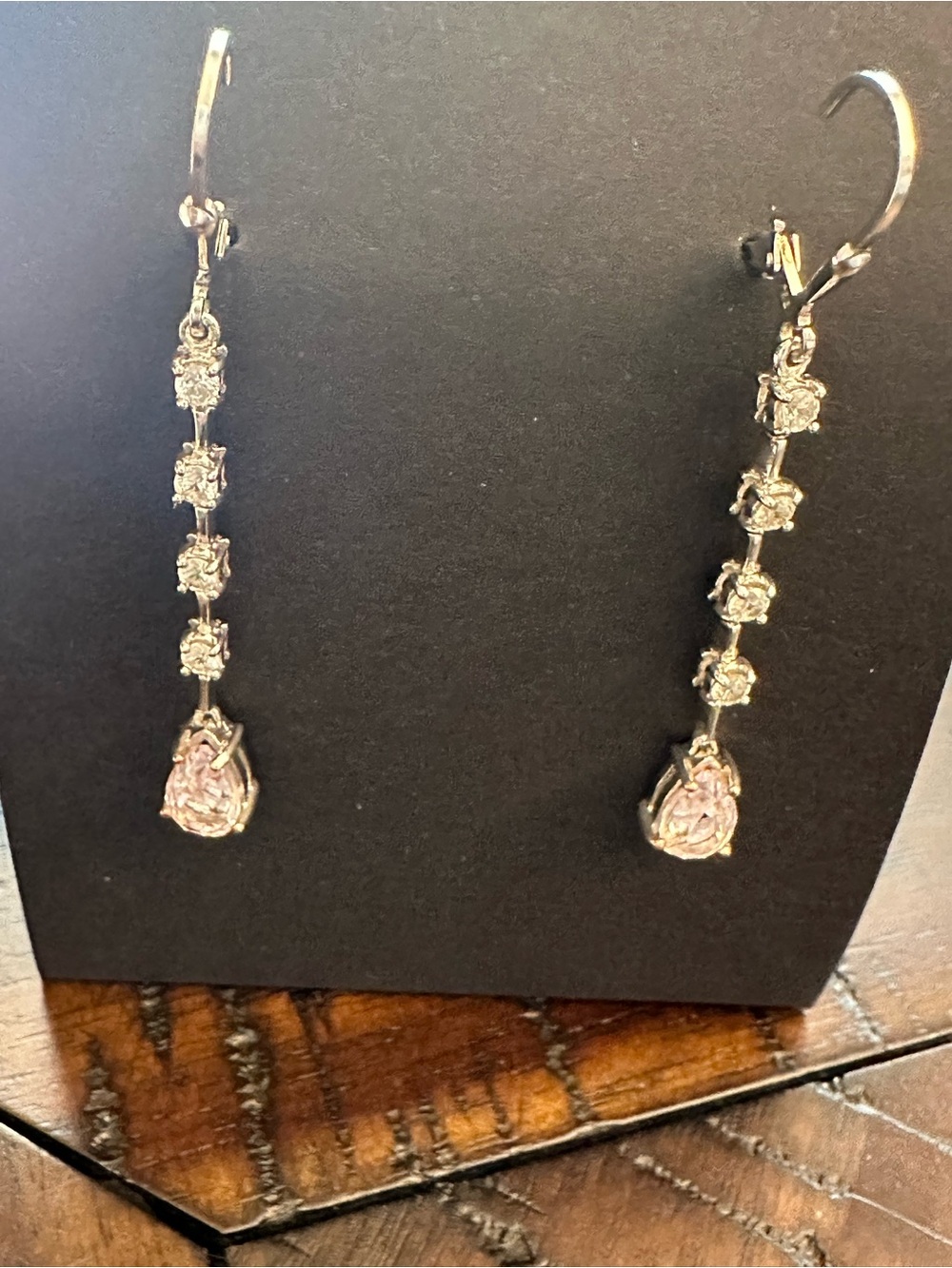 Rhodium over 925 SS Clear and Pink CZ dangle earrings